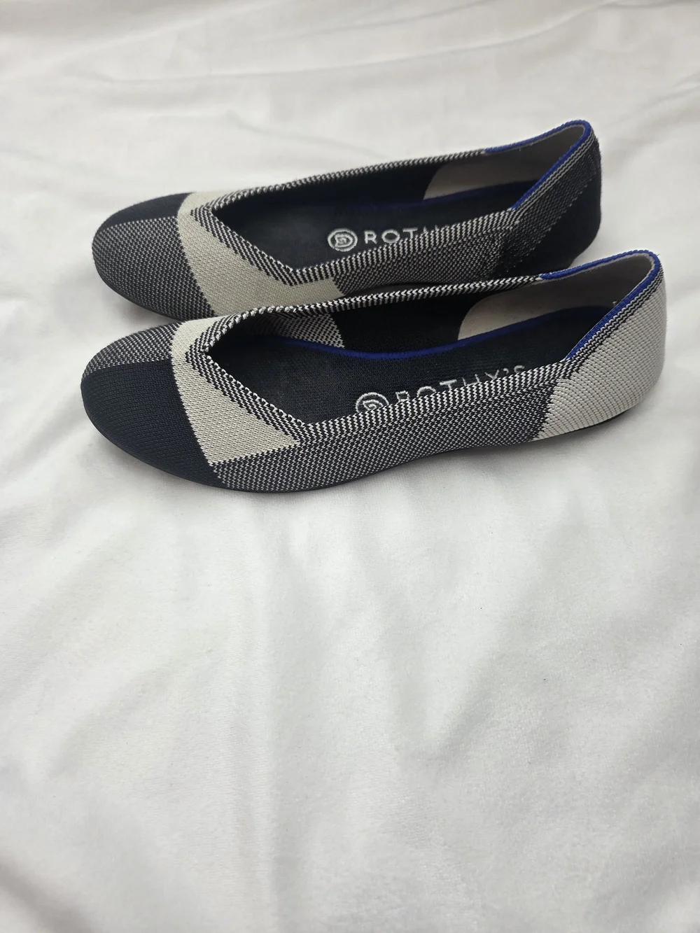 Rothy's The Flat Black Cream Knit Pointed Toe Flats Women's Size 7.5